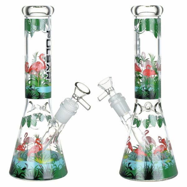 Shop Chillin' Flamingos Glass Beaker Water Pipe | 14mm F in australian