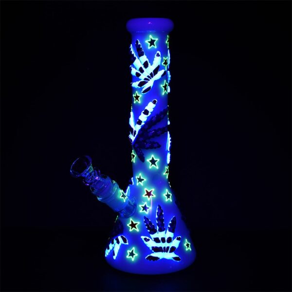 Shop Patriot Leaf Glow In The Dark Glass Water Pipe - 10" / 14mm F in australian