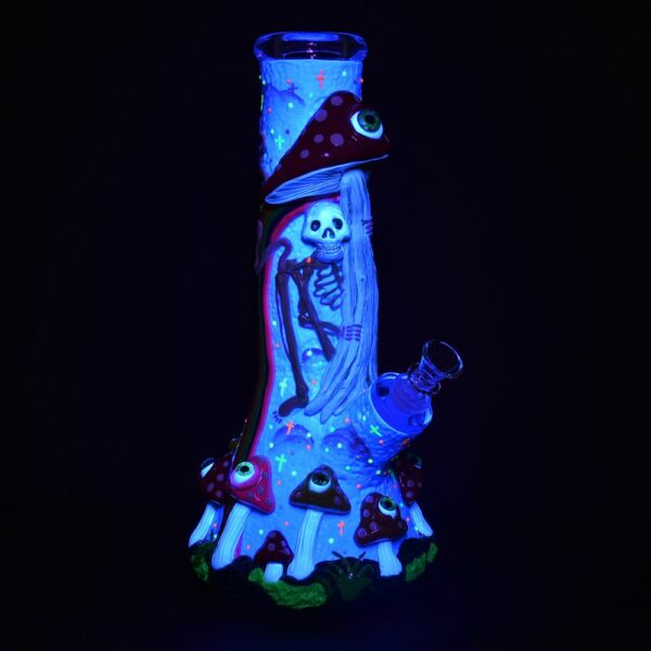 Shop Sneaky Skeleton And Watchful Fungi Glow In Dark Beaker Water Pipe-12.5" / 14mm F in australian