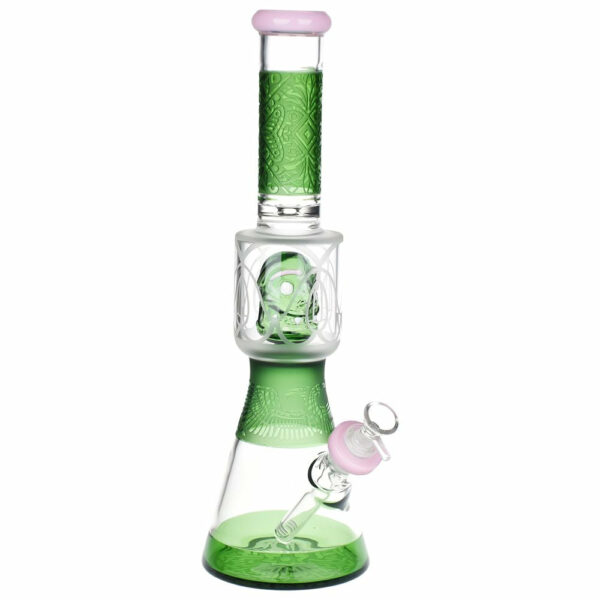 Shop Nekhbet And Friend Etched Beaker Glass Water Pipe - 15" / 14mm F / Colors Vary in australian