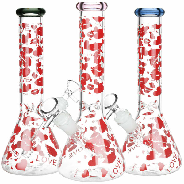Shop Hearts and Kisses Glass Beaker Water Pipe - 9.75" / 14mm F / Colors Vary in australian