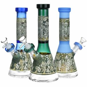Shop Mushroom Melange Etched Beaker Glass Water Pipe - 9" / 14mm F in australian