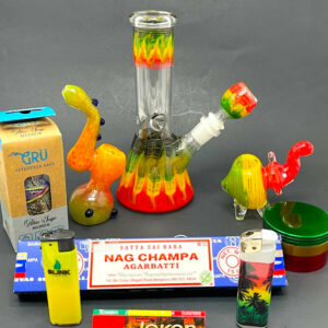 Shop "One Love" Rasta Beaker Bong Combo Set in australian