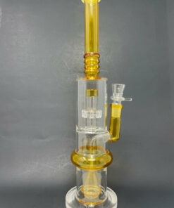 Shop 16"Yellow & White Flat Base Double Percolator Bong in australian