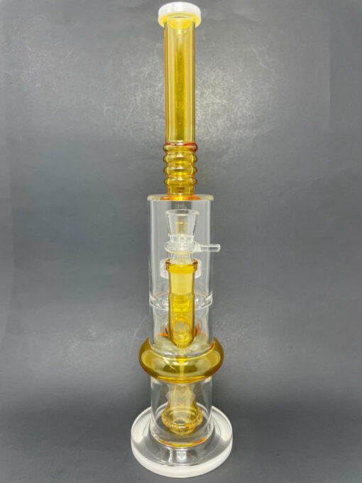 Shop 16"Yellow & White Flat Base Double Percolator Bong in australian
