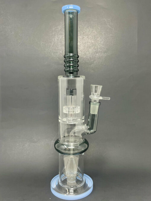 Shop 16" Blue & Black Flat Base Double Percolator Bong in australian