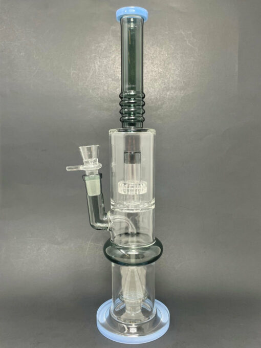 Shop 16" Blue & Black Flat Base Double Percolator Bong in australian