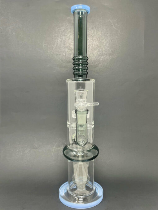 Shop 16" Blue & Black Flat Base Double Percolator Bong in australian