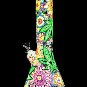 Shop Mandala Hemp Leaf Glow In The Dark Beaker Water Pipe in australian