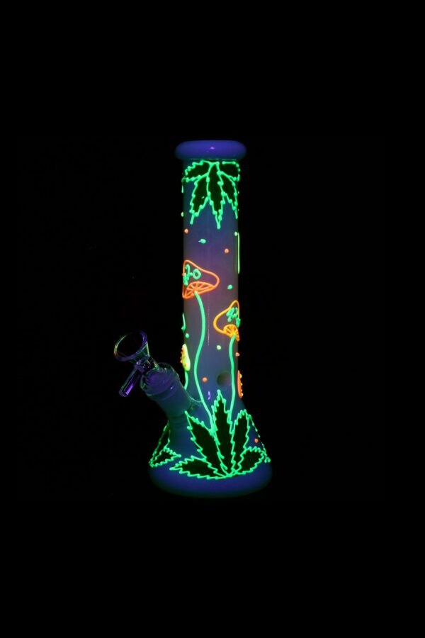Shop 420 Hemp Leaf and Shrooms Glow in the Dark Water Pipe in australian