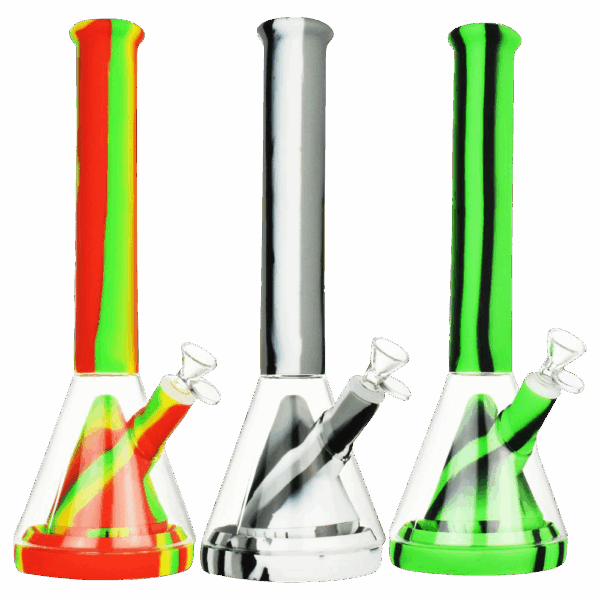 Shop Showerhead Pyramid Perc Striped Silicone & Glass Water Pipe in australian