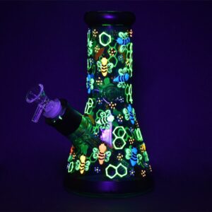 Shop Phantasmagoric Glow In Dark Beaker Glass Water Pipe - 8" / 14mm F / Designs Vary in australian