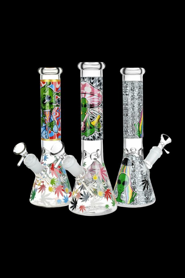 Shop Aliens And Hemp Leaves Glow Beaker Water Pipe in australian
