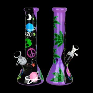 Shop 420 Beam Me Up Beaker Glow In The Dark Water Pipe in australian