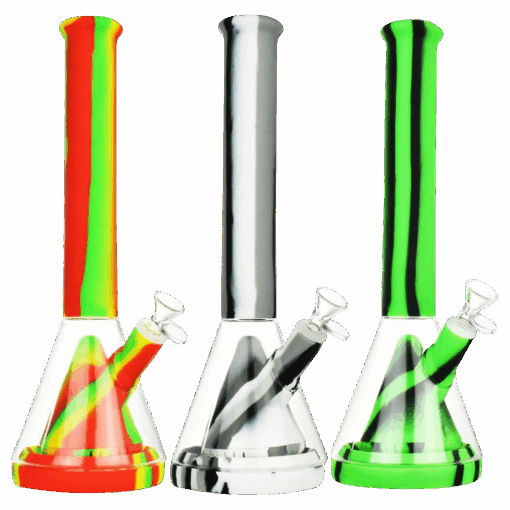 Shop Showerhead Pyramid Perc Striped Silicone & Glass Water Pipe in australian