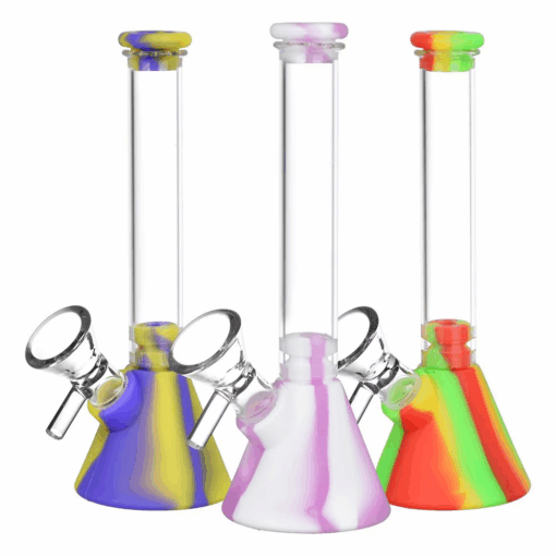 Shop Silicone on Glass Beaker Water Pipe | 6" | 14mm F | Assorted Colors | 6ct Bundle in australian