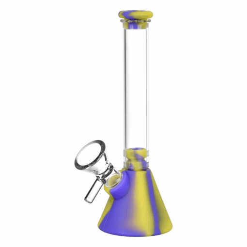 Shop Silicone on Glass Beaker Water Pipe | 6" | 14mm F | Assorted Colors | 6ct Bundle in australian