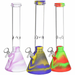 Shop Silicone on Glass Beaker Water Pipe | 12" | 14mm F | Assorted Colors | 3ct Bundle in australian