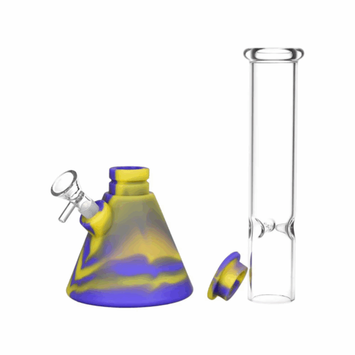 Shop Silicone on Glass Beaker Water Pipe | 12" | 14mm F | Assorted Colors | 3ct Bundle in australian