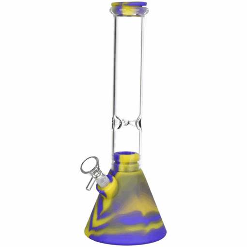 Shop Silicone on Glass Beaker Water Pipe | 12" | 14mm F | Assorted Colors | 3ct Bundle in australian
