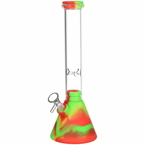 Shop Silicone on Glass Beaker Water Pipe | 12" | 14mm F | Assorted Colors | 3ct Bundle in australian
